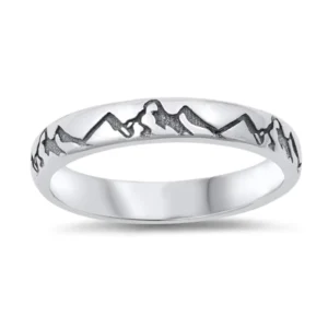 RENSINO Vintage Thumb Hiking Ring 925 Sterling Silver Oxidized Mountain Range Band Ring