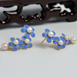 RENSINO Vintage Trendy Natural Pearl Stud Earrings Fashion Jewelry for Women Suzhou Handicrafts