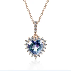 RENSINO Vintage Women’s 925 Silver Alexandrite Jewelry Blue Diamond Heart Pendant Necklace Nickel-Free Hypoallergenic Weddings Parties