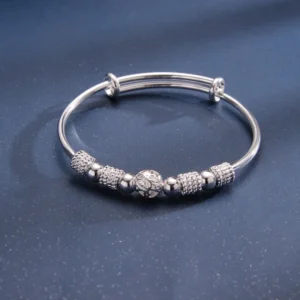 RENSINO Vintage Women’s Fashion Bracelet Elegant Silver Plated Bead Bangles Versatile Niche Design Accessory Lucky Accessory