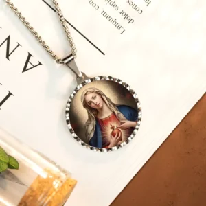RENSINO Virgin Mary Necklace Catholic Religious Items Catholic Souvenir Fine Pendant Necklaces Picture Pendants