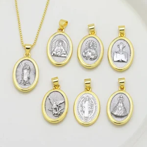 RENSINO Virgin Mary Pendants FFBCM-44 Saint Charms for Religious Jewelry Silver Charms