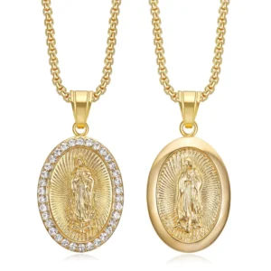 RENSINO Virgin Mary Religious Waterproof Anti Non Tarnish 18k Gold Plated Stainless Steel Pendant Fine Fashion Jewelry Necklaces Women