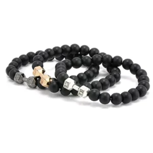 RENSINO Volcanic Stone and Metal Dumbbell Buddhist Bead Bracelet Handmade Charm Bracelet
