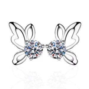 RENSINO WZ0079 Elegant 0.3/0.5Ct Moissanite Diamond Round Butterfly Four Claws Stud Earrings 925 Sterling Silver Fine Jewelry for Women