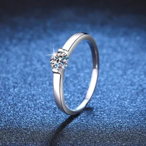 RENSINO WZ015 Fine 0.5Carat VVS Plated Platinum 925 Sterling Silver Ring Jewelry Round Cut Moissanite Wedding Engagement Ring for Women