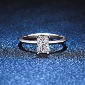 RENSINO WZ026 Fine 1ct D Color VVS Plated Platinum 925 Sterling Silver Ring Jewelry Emerald Cut Moissanite Wedding Engagement Ring