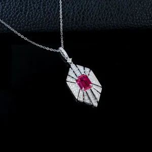 RENSINO Wangfu Jewelry 925 Sterling Silver Square Emerald Cut Third Party Certified Figaro Chain Luxury Pendant Necklace Women’s Party