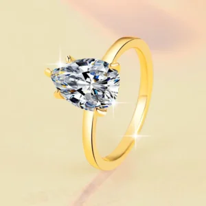 RENSINO Water Drop Shape Moissanite Ring Five-claw Women’s Setting 18K Gold Plated 925 Sterling Silver Jewelry