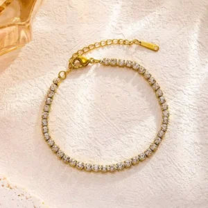 RENSINO Waterproof 18K PVD Gold Shiny Full Diamond CZ Tennis Bracelet Stainless Steel Fashion Jewelry Bracelets