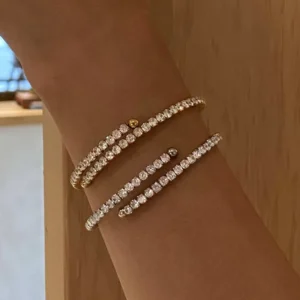 RENSINO Waterproof Stainless Steel 3mm White Full Zircon Chain Single Row Gold Plated Rhinestone Stretch Bracelet for Women