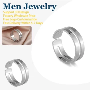 RENSINO Waterproof Trendy Minimalist Double Layer Open Ring Silver 18K Gold Plated Polished Stainless Steel Men Wedding Gift Jewelry