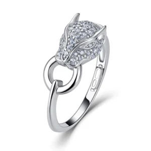 RENSINO Waterproof Women’s Hip Hop Leopard Head Moissanite Rings 925 Sterling Silver Wedding Engagement Band Ring Jewelry
