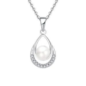 RENSINO Wedding Engagement Beads Custom Drop Large Pearl Necklace Silver Large Single Pearl Pendant Necklace