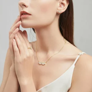 RENSINO Wedding Jewelry 925 Sterling Silver 18K Gold Plated Zirconia Necklace Earrings Set for Women