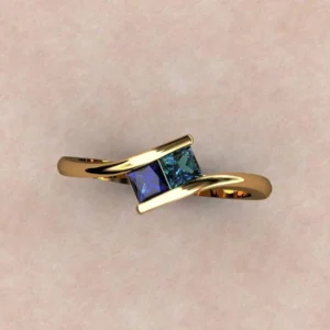 RENSINO Wedding Jewelry Factory Custom Jewelry Two Stone Rainbow Colored Ring Sterling Silver