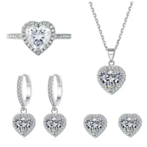 RENSINO Wedding Promise Jewelry 925 Sterling Silver Heart Cut 1 1.5 2 3 Ct Zircon Engagement Jewelry Sets for Women