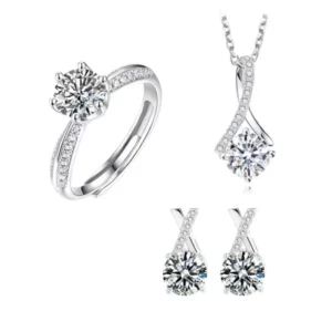RENSINO Wedding Ring Necklace & Earring Set Conjunto De Joyas De Plata 925 Sterling Silver 925 Jewelry with Moissanite