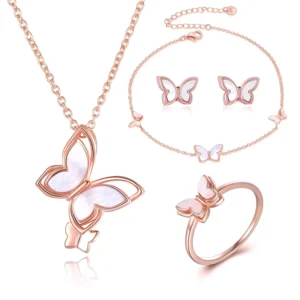 RENSINO Wedding Silver Set 925 Sterling Jewelry Custom Butterfly Bracelet Anklet Ring Necklace Earrings Women Jewelry Set