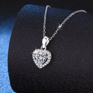 RENSINO Wedding Trend 925 Sterling Silver 1CT Heart Shape Halo Pendant Moissanite Fashion Jewelry for Gift