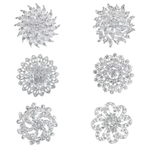 RENSINO Weiman Factory Direct 6 PCS Silver Gold Rose Gold Plated Crystal Rhinestones Wedding Brooches for Decorative Flowers Alloy Gift
