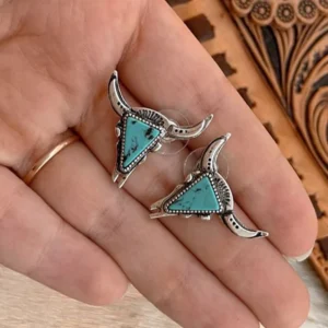 RENSINO Western Bull Skull Turquoise Studs Large Dangle Earrings Vintage Ethnic Longhorn Jewelry New Arrivals