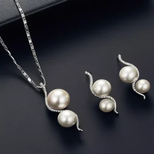 RENSINO Western Fashion Jewellery Stainless Steel Chain Crystal Baroque Pearl Silver Jewelry Women Necklace Earring Set