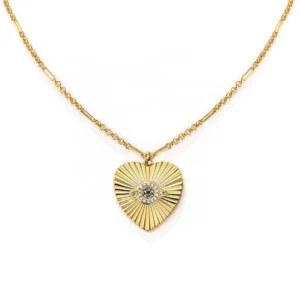 RENSINO Western Religious Heart Jewelry Psj Brass Rhodium 18k Gold Plated Cubic Zirconia Eye Sweater Chain Pendant Necklaces