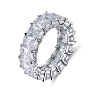 RENSINO White CZ Stone 925 Sterling Silver Eternity Ring Women