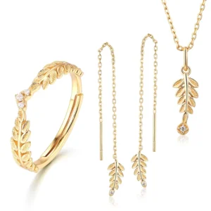 RENSINO White Cz Setting Olive Branch Shape Bracelet Earrings Necklace custom 925 Silver Jewelry Set