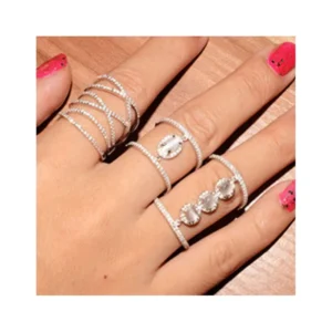 RENSINO White Gold Filled Silver Rings Women Cubic Zirconia Double Finger Hollow 925 Sterling Silver Ring
