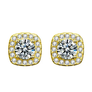 RENSINO White Gold Moissanite Earrings 0.5CT 1CT 2CT Color Round Cut Sterling Silver Moissanite Stud Earrings for Women