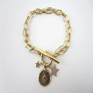 RENSINO White Stone Fashion Charm for Bracelet Gold Plating with Crystal Stone Made of Zinc Alloy