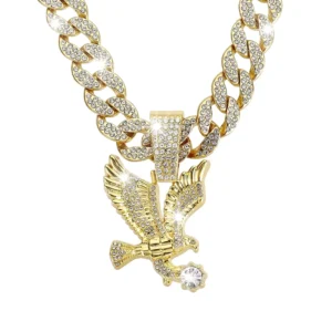 RENSINO Winged Eagle Pendant Necklace Cuban Style Gold Plated Alloy for Men Women’s All Niche Accessory Chain for Gift Party