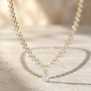RENSINO Wish Wedding Necklace V Design D Color Full Pear Cut Moisssanite 925 Sterling Silver Ideal Gift for Wedding Celebrations