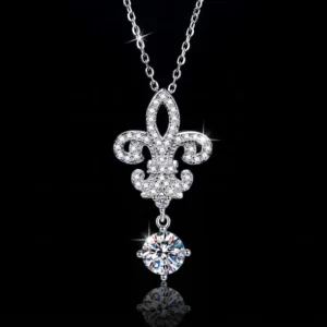 RENSINO With GRA Certificate Crown Iris Vvs D Color 1CT Moissanite Pendant S925 Sterling Silver Necklace for Men and Women