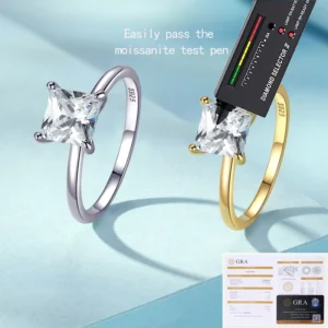 RENSINO With GRA Certification 1CT Square Shape Moissanite EngagementRing Customized 925 Sterling Silver Wedding Ring For Women