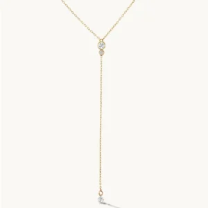 RENSINO Woman 925 Sterling Silver Pierced Diamond Drop Lariat Gold Plated Y-Shaped Triplet Diamond Lariat Necklace For Woman