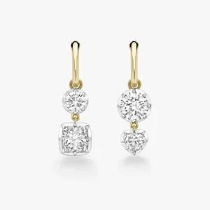 RENSINO Woman 925 Sterling Silver Stacked Diamond Asymmetric Hoops Two Tone Mixed Shape Charm Drop Hoops Hypoallergenic
