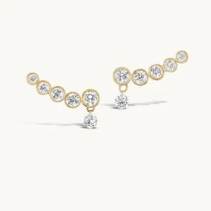 RENSINO Woman Sterling Silver 925 Diamond Climber Earrings With Drop Gold Plated Graduating Climber With Pierced Diamond