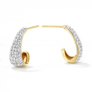 RENSINO Women 925 Sterling Silver 18K Gold Plated Pave Zircon Dome Hoop Stud Earrings