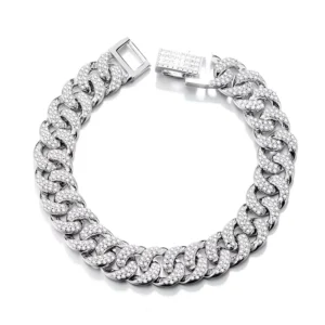 RENSINO Women 925 Sterling Silver Cz Cuban Cuff Bracelet for Couples