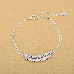 RENSINO Women 925 Sterling Silver Round Frosted Smooth Beads Bracelets Gifts Jewelry