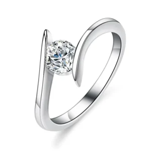 RENSINO Women 925 Sterling Silver Zircon Vintage Simple Silver Rings S925 Ladies Jewelry Silver Engagement Ring