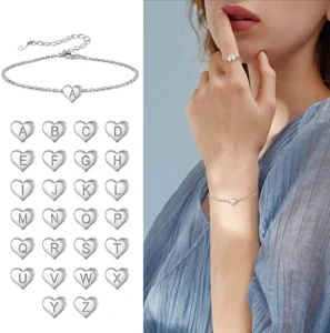 RENSINO Women Bracelets Fashion Jewelry 925 Sterling Silver Personalized Initial Heart Bracelet