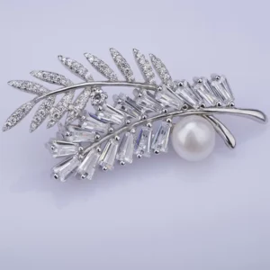 RENSINO Women Costume Silver Pearl Brooch Pin Jewelry for Wedding Christmas Present