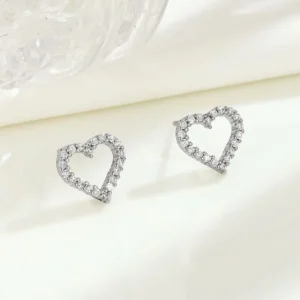RENSINO Women Crystal Heart Stud Earrings for 925 Sterling Silver Jewelry