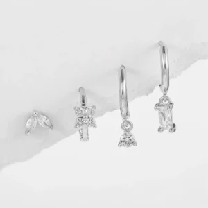 RENSINO Women Dainty Piercing Earrings Set Flower Iced Out Minimalist Dangle Earrings Set for Gifts