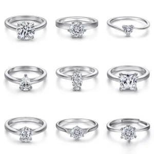 RENSINO Women Engagement Jewelry Supplier 925 Silver Rings With Marquise Cut Heart Cut Princess Cut Oval Cut Zirconia Ring