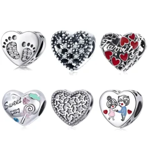 RENSINO Women Fine S925 Silver Charm Jewelry 925 Sterling Silver Zircon Heart DIY Girl Charms for Jewelry Making Bracelets
